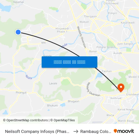 Neilsoft Company Infosys (Phase 3) to Rambaug Colony map