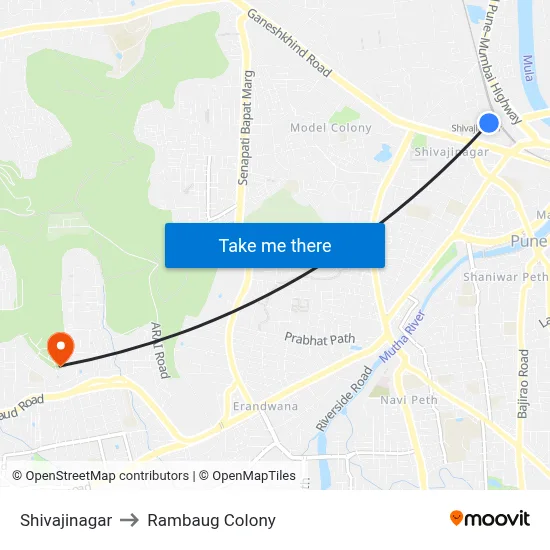 शिवाजीनगर to रामबाग कॉलोनी map