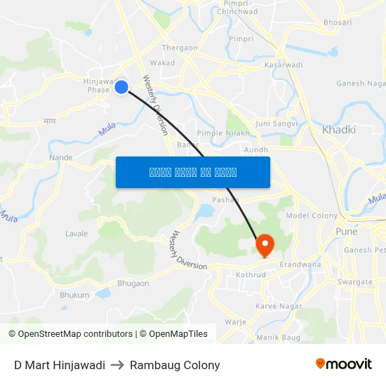 डी मार्ट हिंजवाड़ी to रामबाग कॉलोनी map