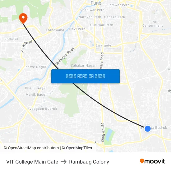 व्हीआईटी कॉलेज मेन गेट to रामबाग कॉलोनी map