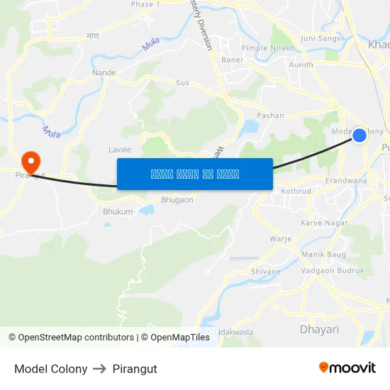 मॉडल कॉलोनी to पिरंगुत map