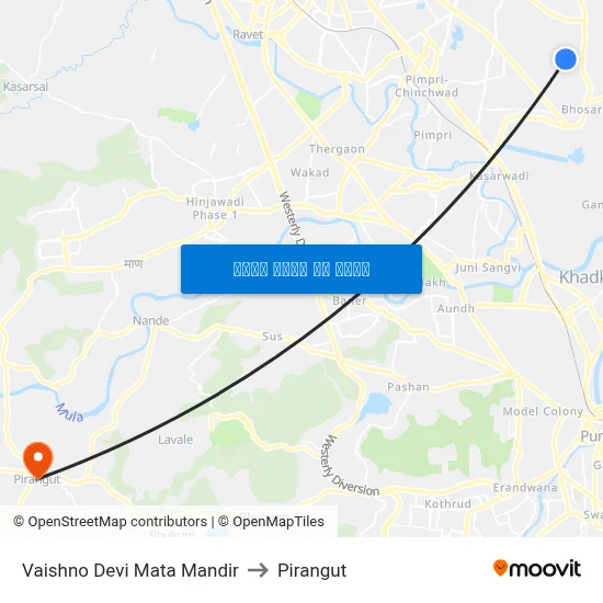 वैष्णो देवी माता मंदिर to पिरंगुत map