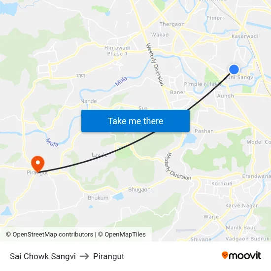 साई चौक सांगवी to पिरंगुत map