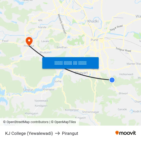 केजे कॉलेज (येवलेवाडी) to पिरंगुत map