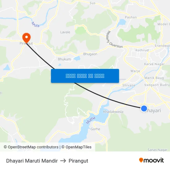धायरी मारुति मंदिर to पिरंगुत map