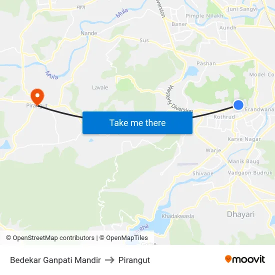 बेडेकर गणपति मंदिर to पिरंगुत map