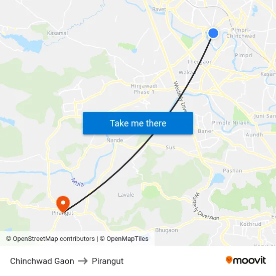Chinchwad Gaon to Pirangut map