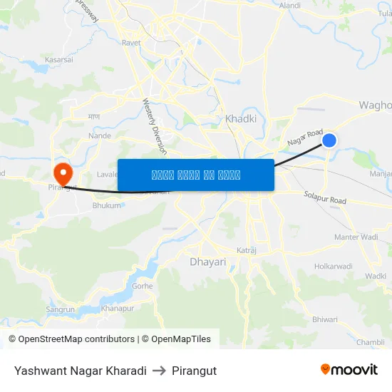यशवंत नगर खराडी to पिरंगुत map