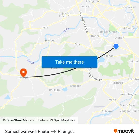 सोमेश्वरवाडी फाटा to पिरंगुत map