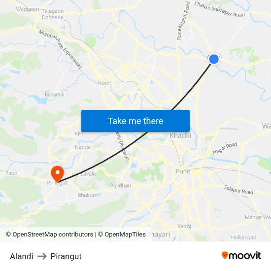 Alandi to Pirangut map