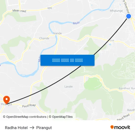 राधा होटल to पिरंगुत map