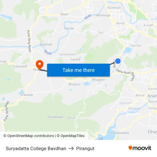 सूर्यदत्त कॉलेज बावधन to पिरंगुत map