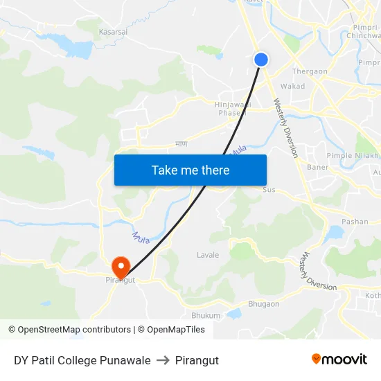 डीवाय पाटील कॉलेज पुनावले to पिरंगुत map
