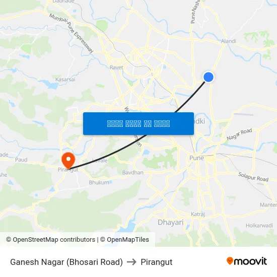 गणेश नगर (भोसरी रोड) to पिरंगुत map