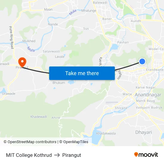 MIT College Kothrud to पिरंगुत map