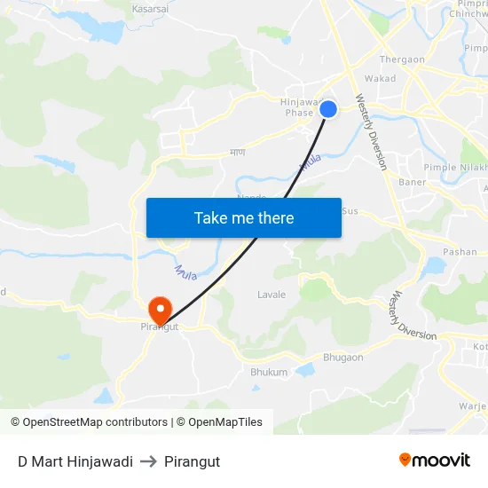 डी मार्ट हिंजवाड़ी to पिरंगुत map