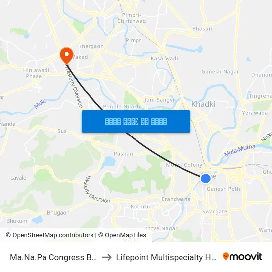 मा.न.पा कांग्रेस भवन to लाइफपॉइंट मल्टीस्पेशलिटी अस्पताल map