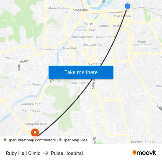 रूबी हॉल क्लीनिक to पल्स हॉस्पिटल map