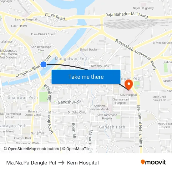Ma.Na.Pa Dengle Pul to Kem Hospital map