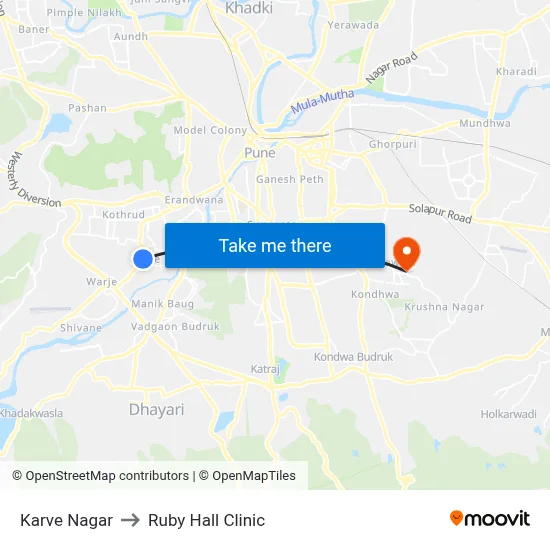 Karve Nagar to Ruby Hall Clinic map