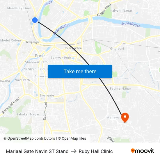 Mariaai Gate Navin ST Stand to Ruby Hall Clinic map