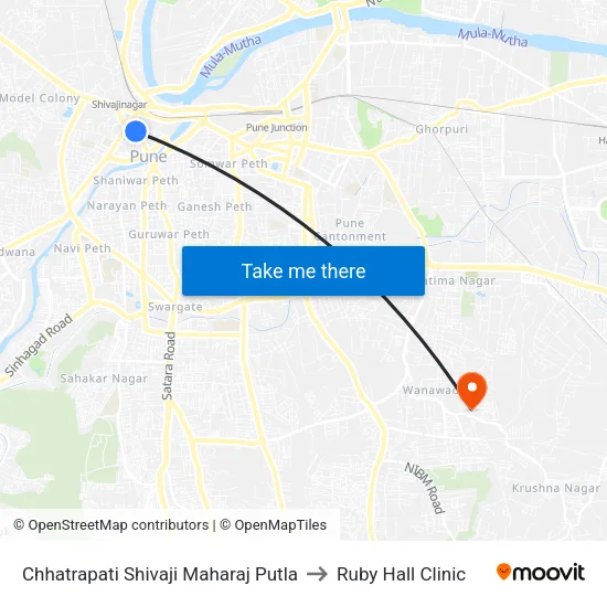 छत्रपति शिवाजी महाराज पुतळा to रूबी हॉल क्लीनिक map