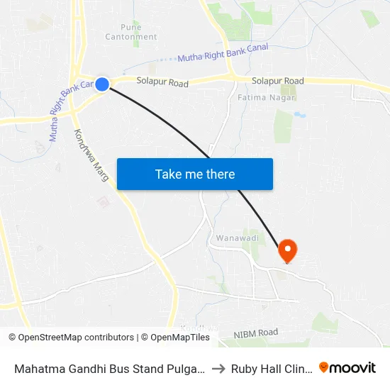 Mahatma Gandhi Bus Stand Pulgate to Ruby Hall Clinic map