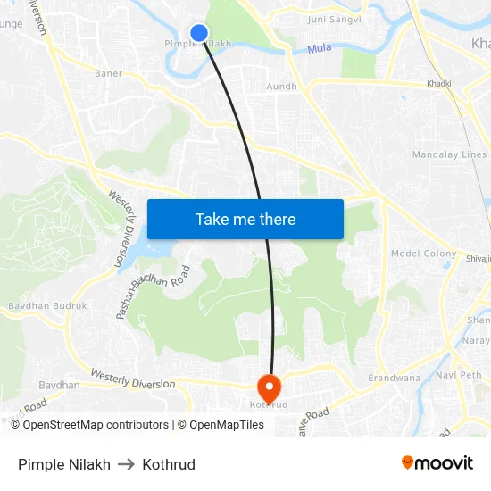 Pimple Nilakh to Kothrud map