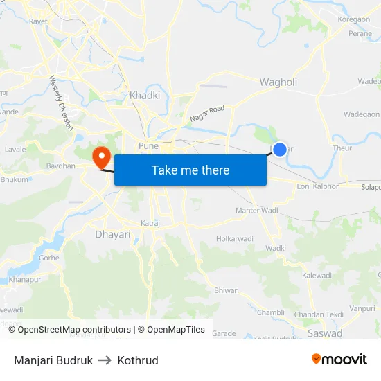 Manjari Budruk to Kothrud map