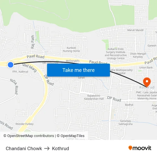 Chandani Chowk to Kothrud map