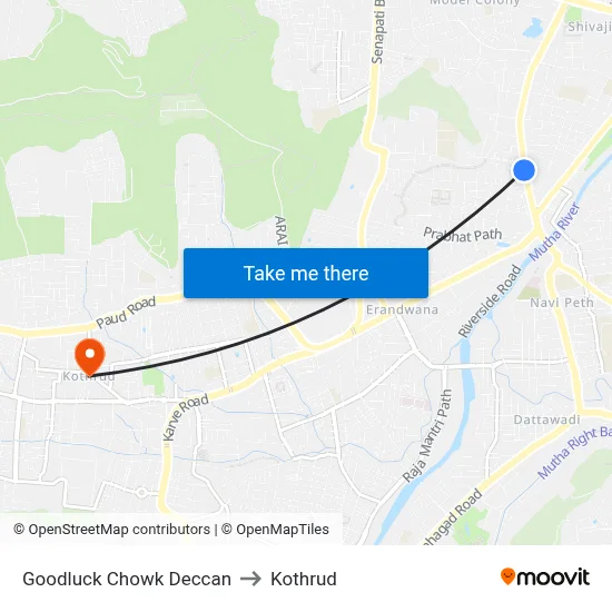 Goodluck Chowk Deccan to Kothrud map