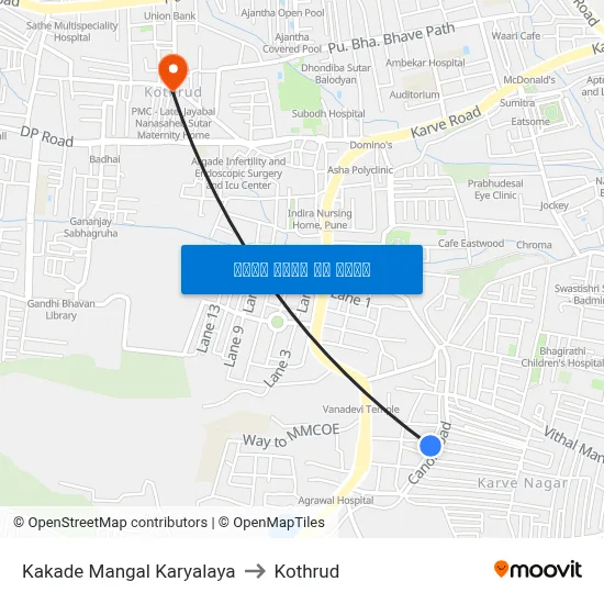 काकड़े मंगल कार्यालय to कोथरुड map