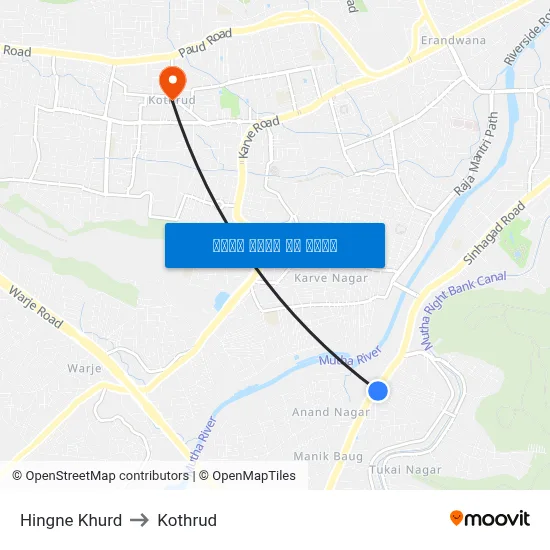 हिंगणे खुर्द to कोथरुड map