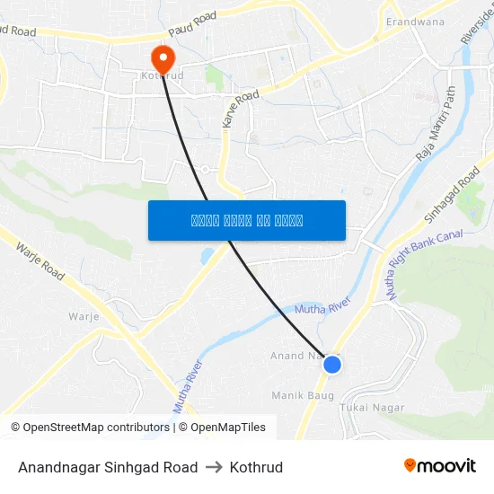 आनंदनगर सिंहगड रोड to कोथरुड map