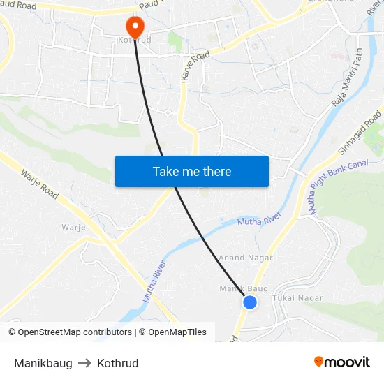 Manikbaug to Kothrud map