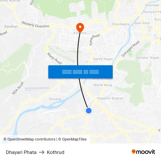 धायरी फाटा to कोथरुड map