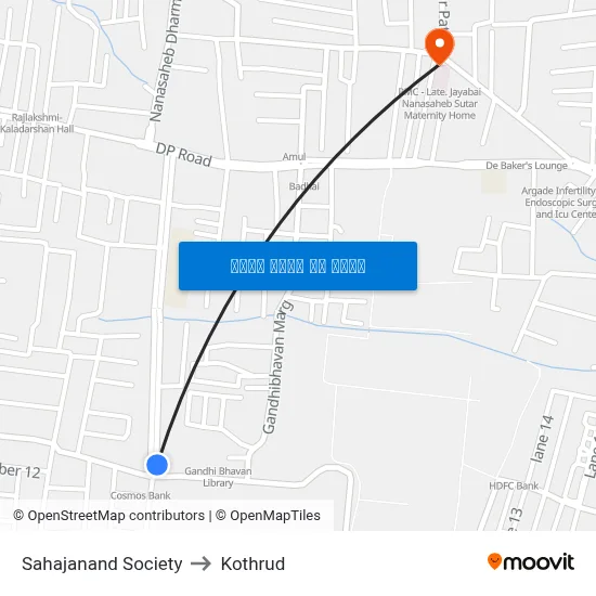 सहजानंद सोसायटी to कोथरुड map