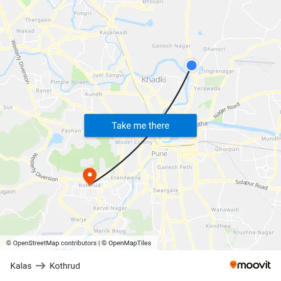 Kalas to Kothrud map