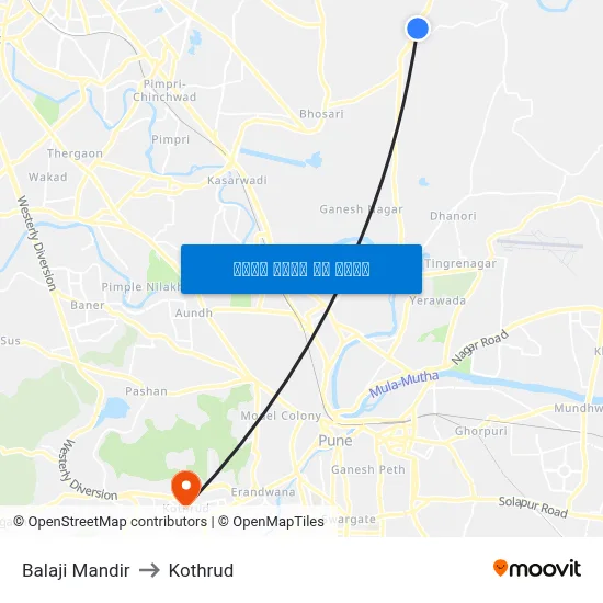 बालाजी मंदिर to कोथरुड map