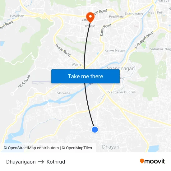 धायरीगांव to कोथरुड map
