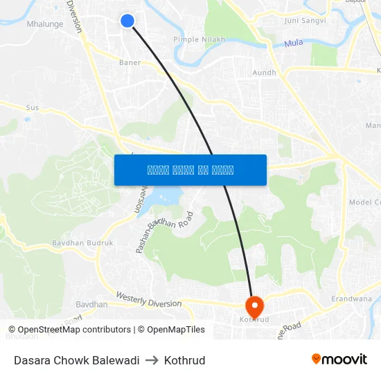 दशहरा चौक बालेवाड़ी to कोथरुड map
