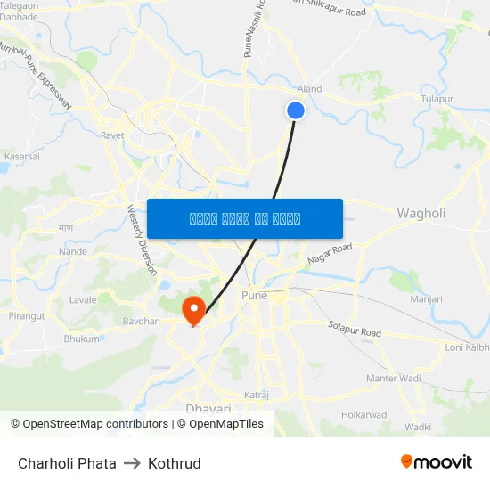 चऱ्होली फाटा to कोथरुड map