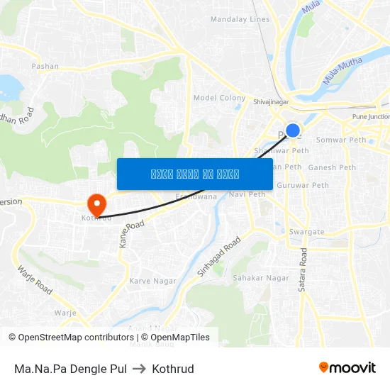 म.न.पा. डेंगले पूल to कोथरुड map