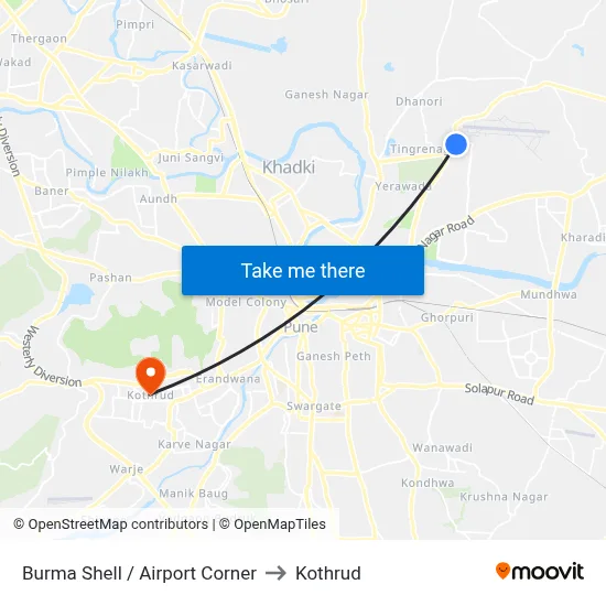 Burma Shell / Airport Corner to Kothrud map