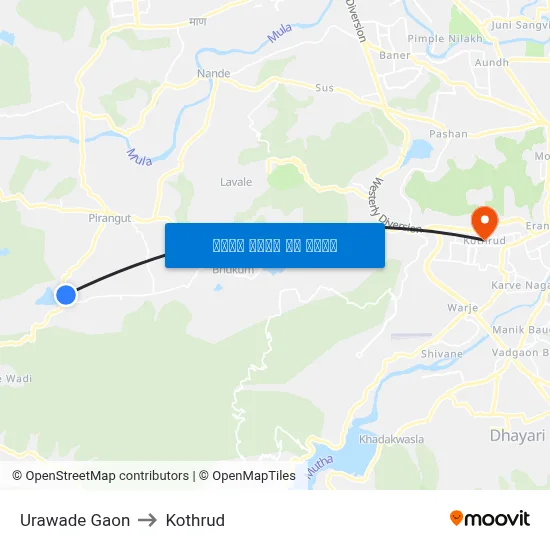 उरवडे गाव to कोथरुड map