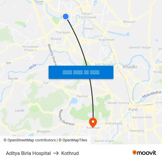 Aditya Birla Hospital to Kothrud map