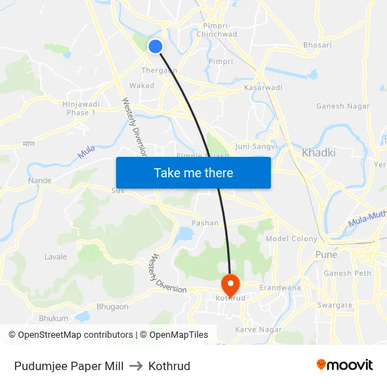 Pudumjee Paper Mill to Kothrud map