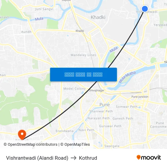 विश्रांतवाडी (आळंदी रोड) to कोथरुड map