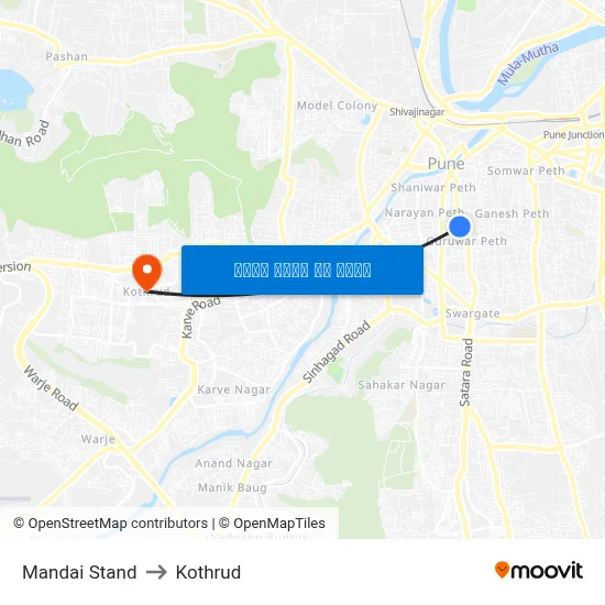 मंडई स्टैंड to कोथरुड map