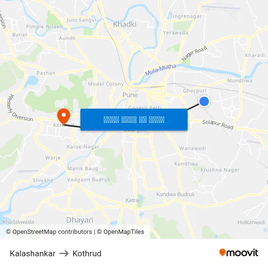 कलाशंकर to कोथरुड map